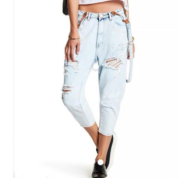 One by One Teaspoon anarchy Eagles Slouchy Jeans drop crotch light blue\ 26 new - Picture 1 of 15